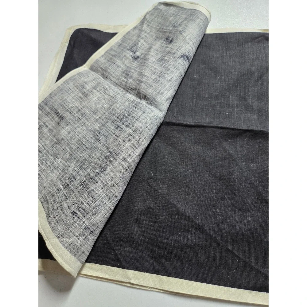 VINTAGE Cloth Napkin Set of 4 Black Floral Print LINEN MCM 15